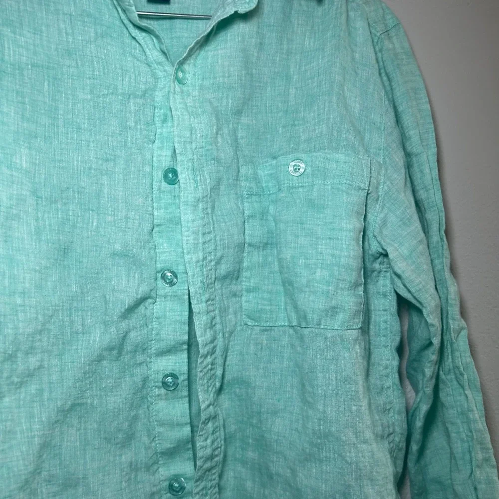Weekender green blue linen button up shirt men's small casual resort vacation
